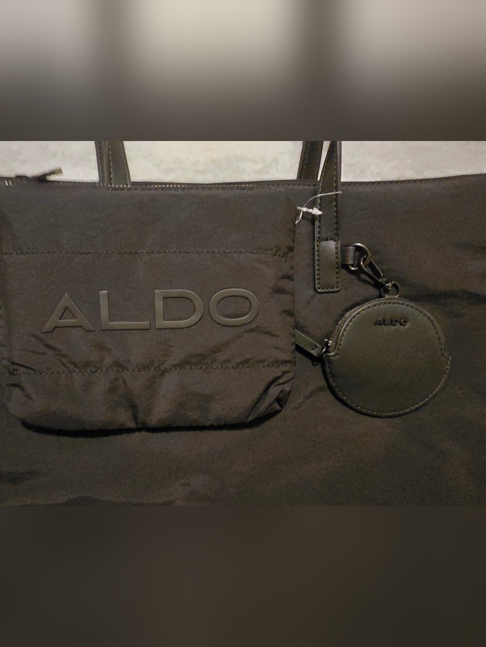 ALDO Black Nylon Tote Bag 3-Piece Set Shoulder Bag Cosmetic Pouch Coin Purse NWT